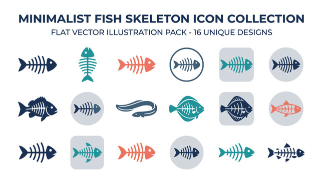Minimalist Fish Skeleton Icon Collection Template