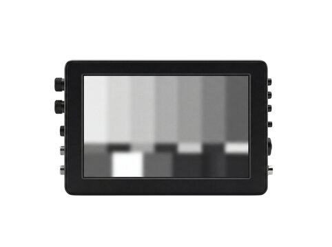 Black camera monitor displaying grayscale test pattern on transparent background video display screen waveform