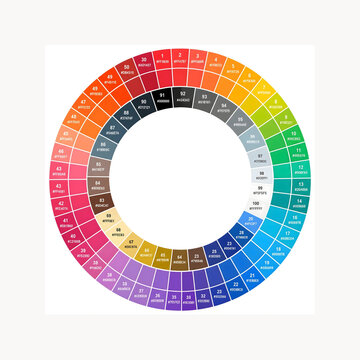 100 Color Wheel Chart with Hex Codes and Color Numbers, Professional Color Reference Guide for Designers