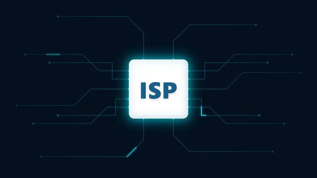 Digital ISP abstract concept with glowing circuit lines and data connectivity