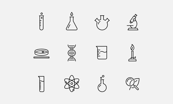 Laboratory line editable icon set. Containing experiment, test tube, microscope, flask, chemical, biology, research