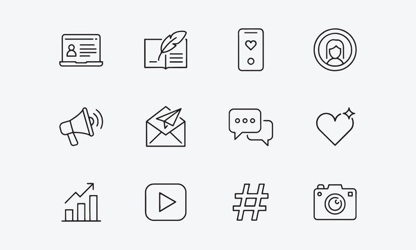 Blogging icon set. contain icons related to content, blogging, influencer, creation, vlogger, social media