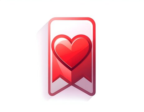 Red Heart Bookmark Icon Illustration on White Background for Digital UI Design