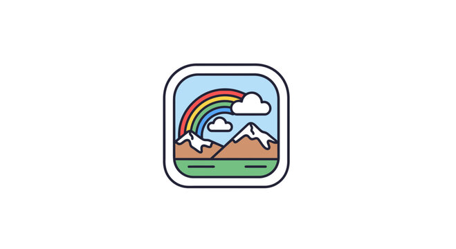 rainbow, mountain, landscape, icon