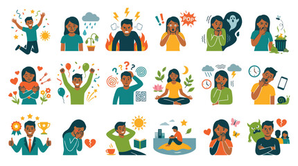 Fototapeta premium Flat Vector Illustrations of Diverse Emotions and Feelings for Mental Health