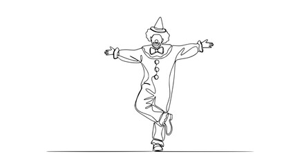 Fototapeta premium One Line Drawing of a Clown Balancing on One Leg, Performing