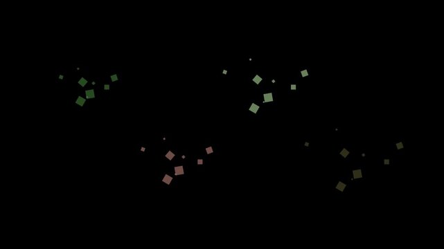Scattered colored squares appear on a dark background.
