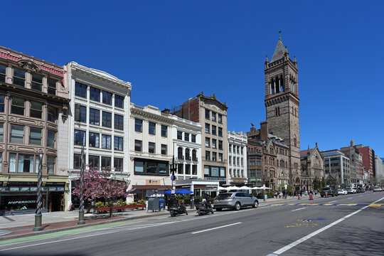 Newbury Street, a popular shopping and dining street in the Back Bay area of Boston