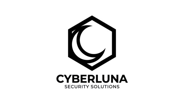 Cyberluna Security Solutions Logo: Hexagon with Crescent Moon Icon