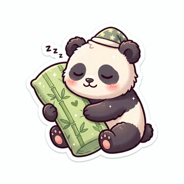 Cute Sleeping Panda Hugging Bamboo Pillow Sticker
