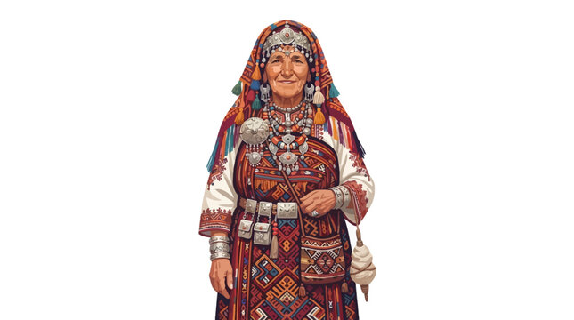 Traditional Elderly Woman in Colorful Folk Costume.