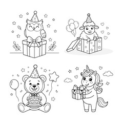 Fototapeta premium Cute Birthday Party Coloring Pages Bundle – 20 Kids Printable Cartoon Coloring Sheets