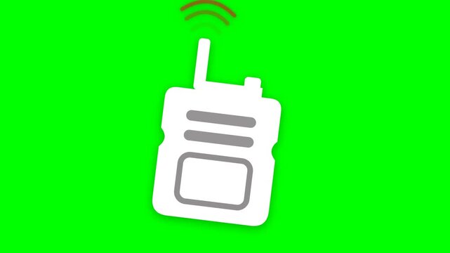 White Walkie Talkie Icon Transmitting Signals on Green Screen Background.