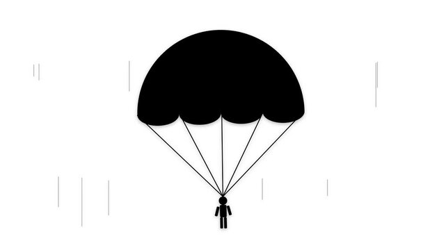 Black silhouette of a skydiver descending with a parachute.
