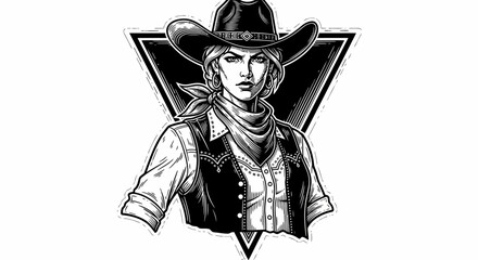 Obraz premium Cowgirl Portrait, Western Wear, Grunge Style Illustration