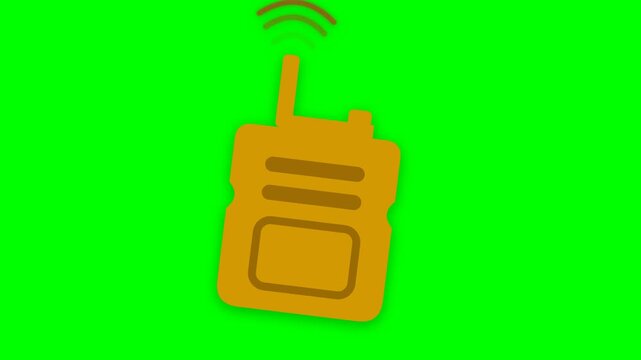 Orange walkie talkie icon with signal waves on green screen background.