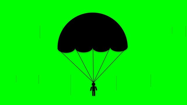 Silhouette of a Parachutist Descending Against a Vibrant Green Background.