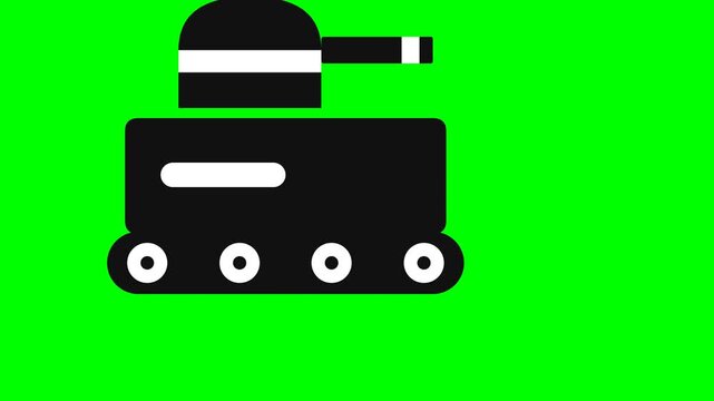 Simple black tank illustration on a vibrant green background.