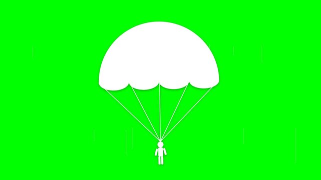 White Parachute Descending Against a Vibrant Green Screen Background.