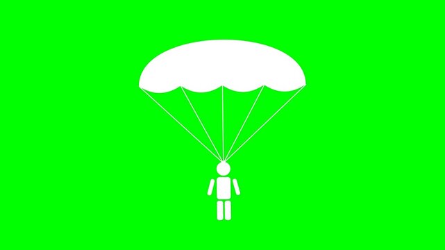 White Parachutist Descending on Green Screen Background.