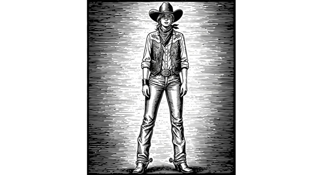 Cowgirl Frontier Woman Vintage Engraving Portrait Style