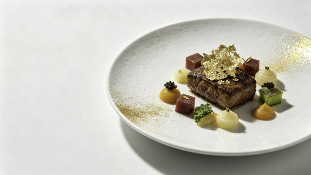 Luxury western dish with gold leaf and precise component pla