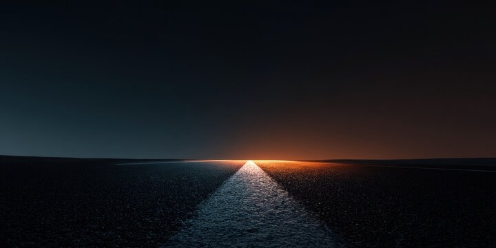 Road leading toward horizon with glowing light concept of direction travel journey