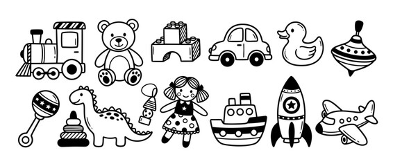 Hand-Drawn Collection of Classic Children's Toys