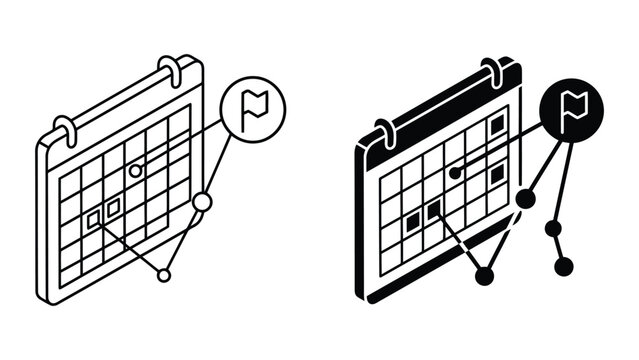 Calendar project milestone planning icon set with calendar milestone planning