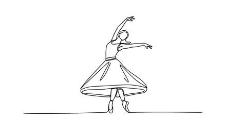 Elegant ballerina in graceful pose, continuous line drawing, minimalist dance art. © Orti
