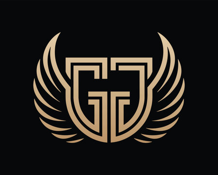 Golden gj monogram logo with wings