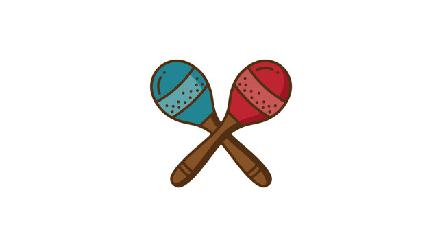Hand-drawn maracas crossed on white background, festive percussion instruments, vibrant music symbols, party and celebration elements
