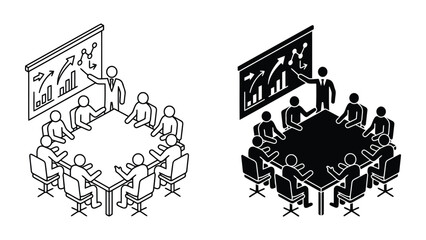 Obraz premium Business strategy meeting icon set with financial chart presentation, business