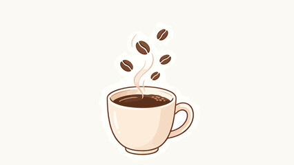 Fototapeta premium Artistic illustration of steaming coffee cup with floating beans