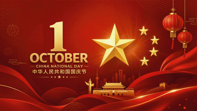 National Day of the People's Republic of China holiday background.  (Translation : Hari Nasional Republik Rakyat Tiongkok atau Hari Nasional China)