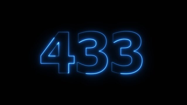 Abstract Glowing Blue Neon Number 433 on Black Background 4k Illustration.