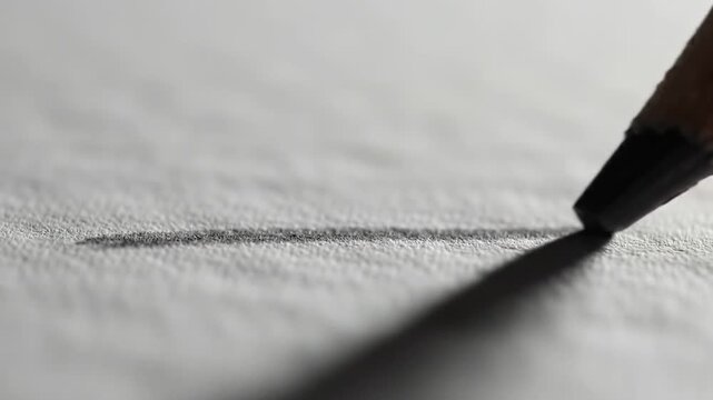 Pencil tip touching white textured paper surface.