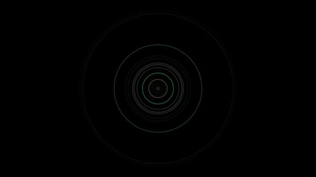 Multiple concentric circles glow faintly against a dark background with subtle color gradients from green to blue