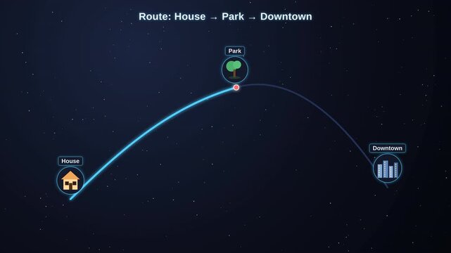 A map route goes to school in dark background