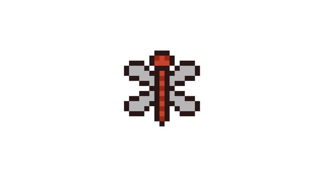8-bit pixel art dragonfly. looped animation 4k 30fps