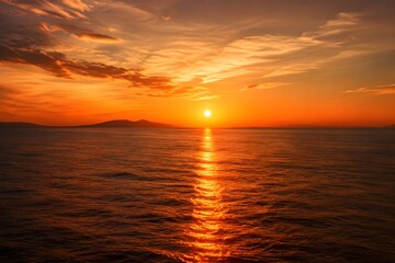 Fototapeta premium Golden Sunset Reflections Create a Radiant Path Across Gently Moving Sea Water at Dusk Beautifully