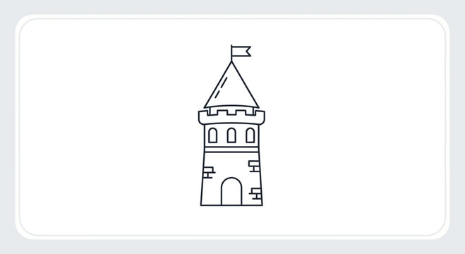 Castle Tower Icon, Simple Line Art Illustration