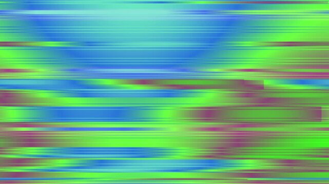 Horizontal glitch lines distort a gradient of blue and green digital noise.