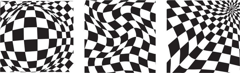 Obraz premium Optical Illusion Checkerboard Pattern Set - Warped, Wavy and Spiral Distortion Textures for Psychedelic Poster and Graphic Design