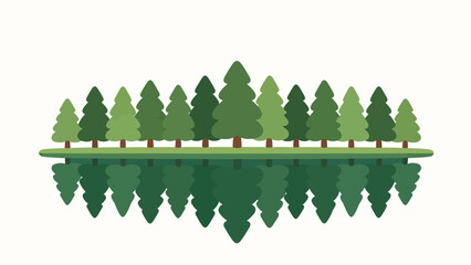 Obraz premium Symmetrical Vector Illustration of Pine Trees with Reflection on Calm Water