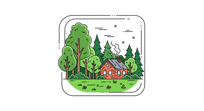 Cozy cabin in forest, rural landscape