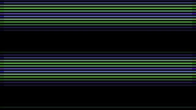 Abstract striped pattern with alternating black and colored bands in green blue and purple.