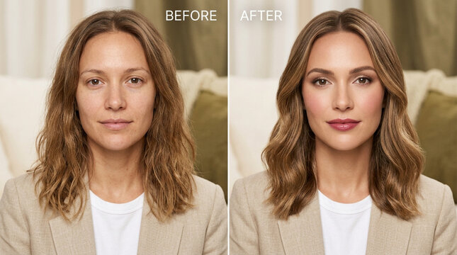 Woman's Transformation: Before and After Makeup Application