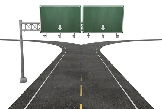 Fork in the Road with Blank Highway Direction Signs
