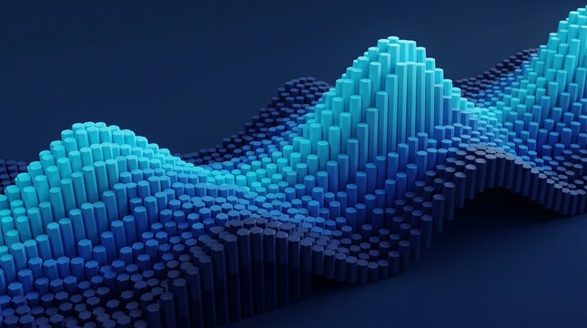 3D Abstract Parametric Hexagon Wave in Blue Gradient